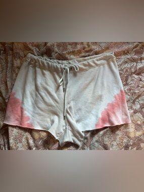 aerie Cream Terry High-Waist Shorts with Pink Dip-Dye
